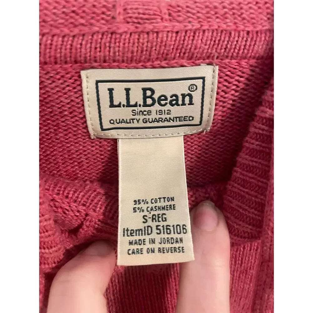 L.L. Bean Pink Cotton Cashmere Hoodie Sweater Soft Knit Pullover Coastal Prep-S